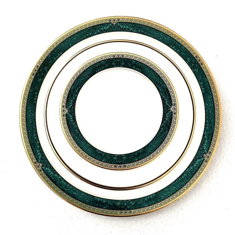 Lenox Classic Modern Dinner Salad Bread & Butter Plates Gold Green Marble Trim